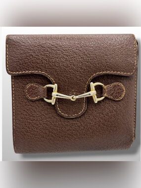 Gucci Dark Brown Pebbled Leather Wallet with Gold Horsebit
